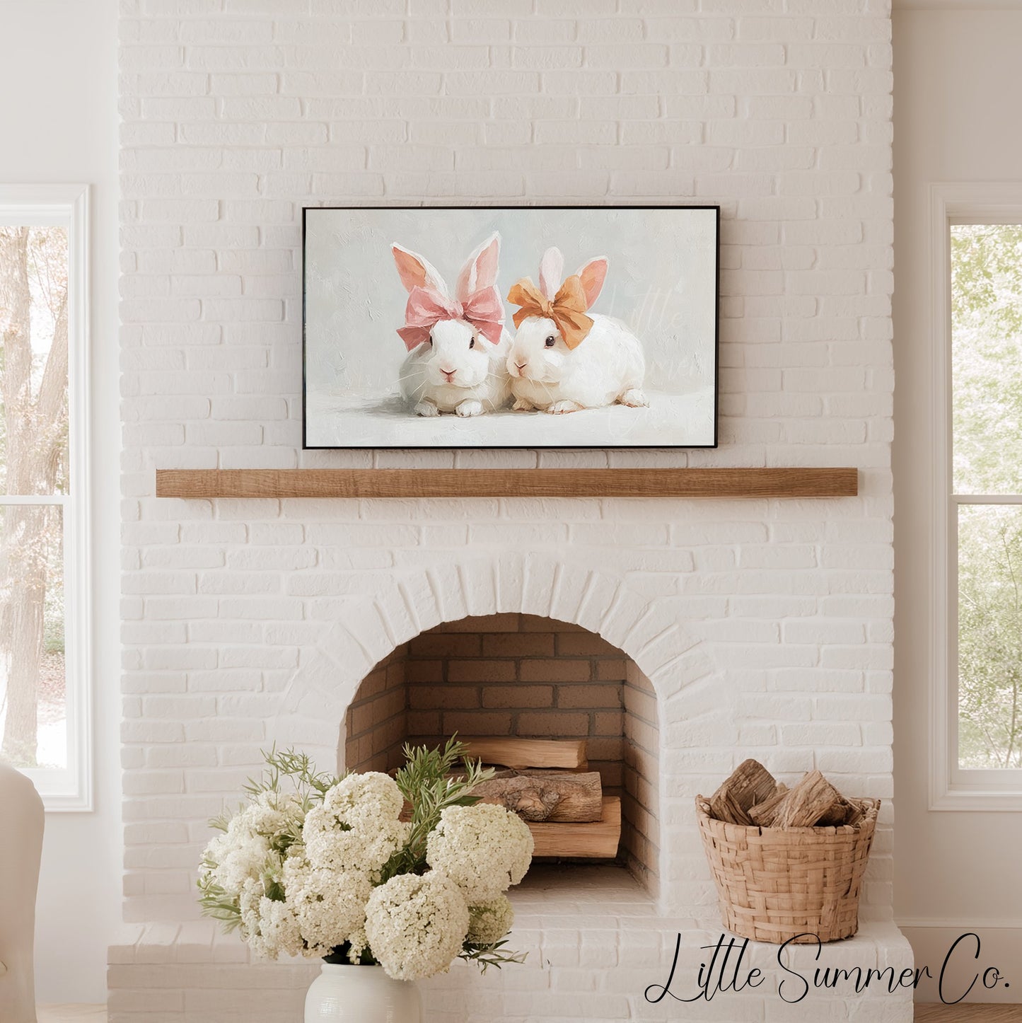 Bow Bunnies Frame TV Art displayed on a TV