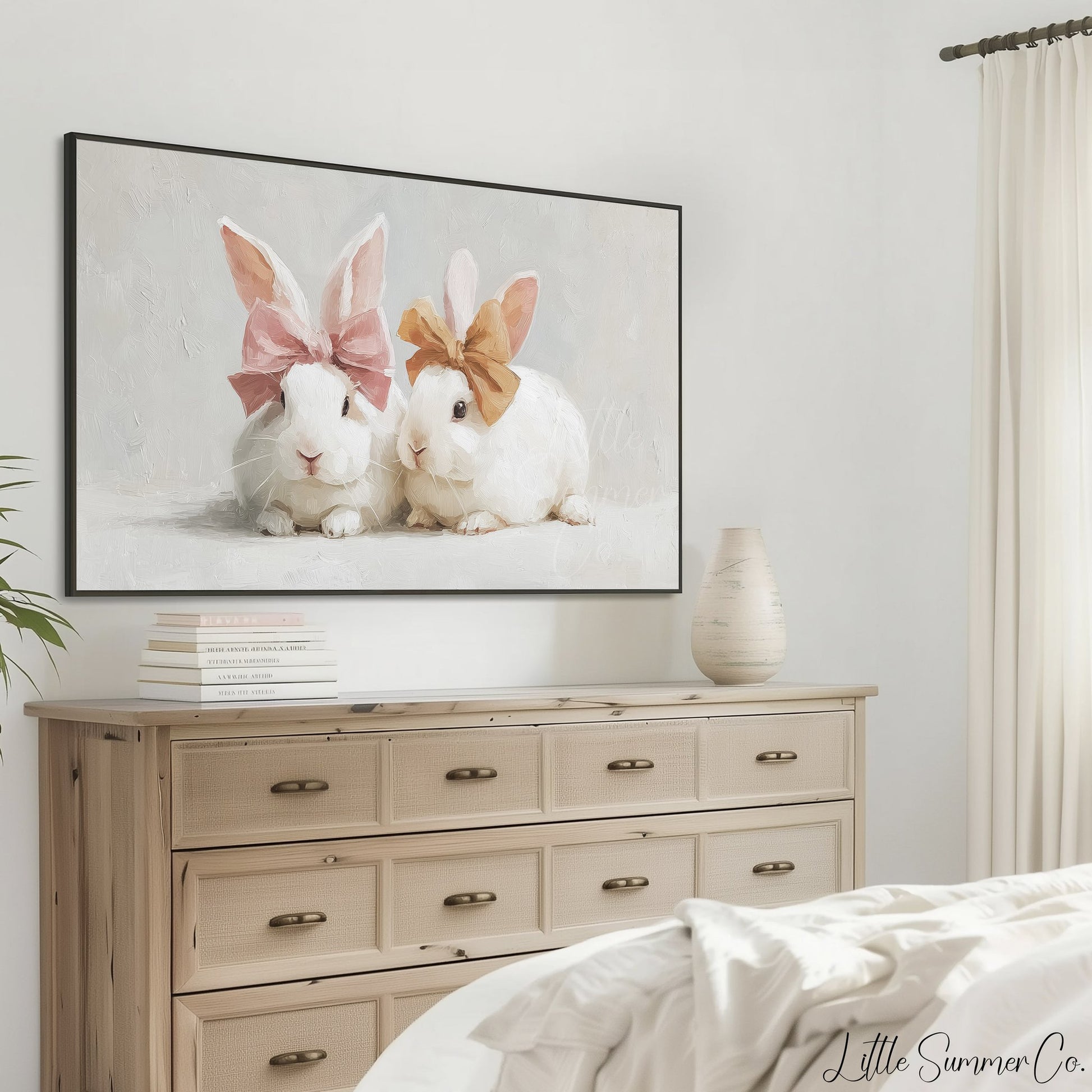 Bow Bunnies Frame TV Art displayed on a TV