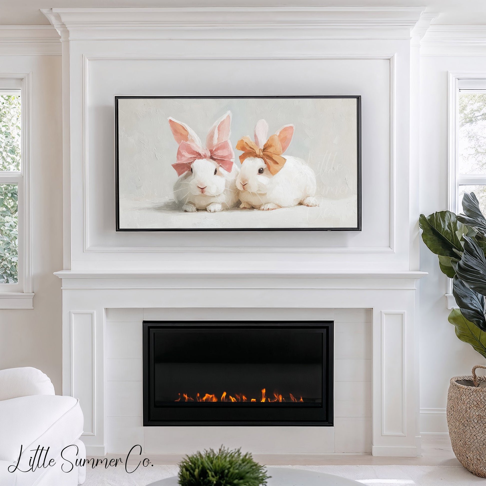 Bow Bunnies Frame TV Art displayed on a TV