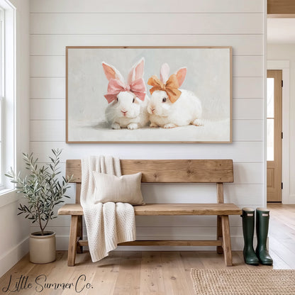 Bow Bunnies Frame TV Art displayed on a TV