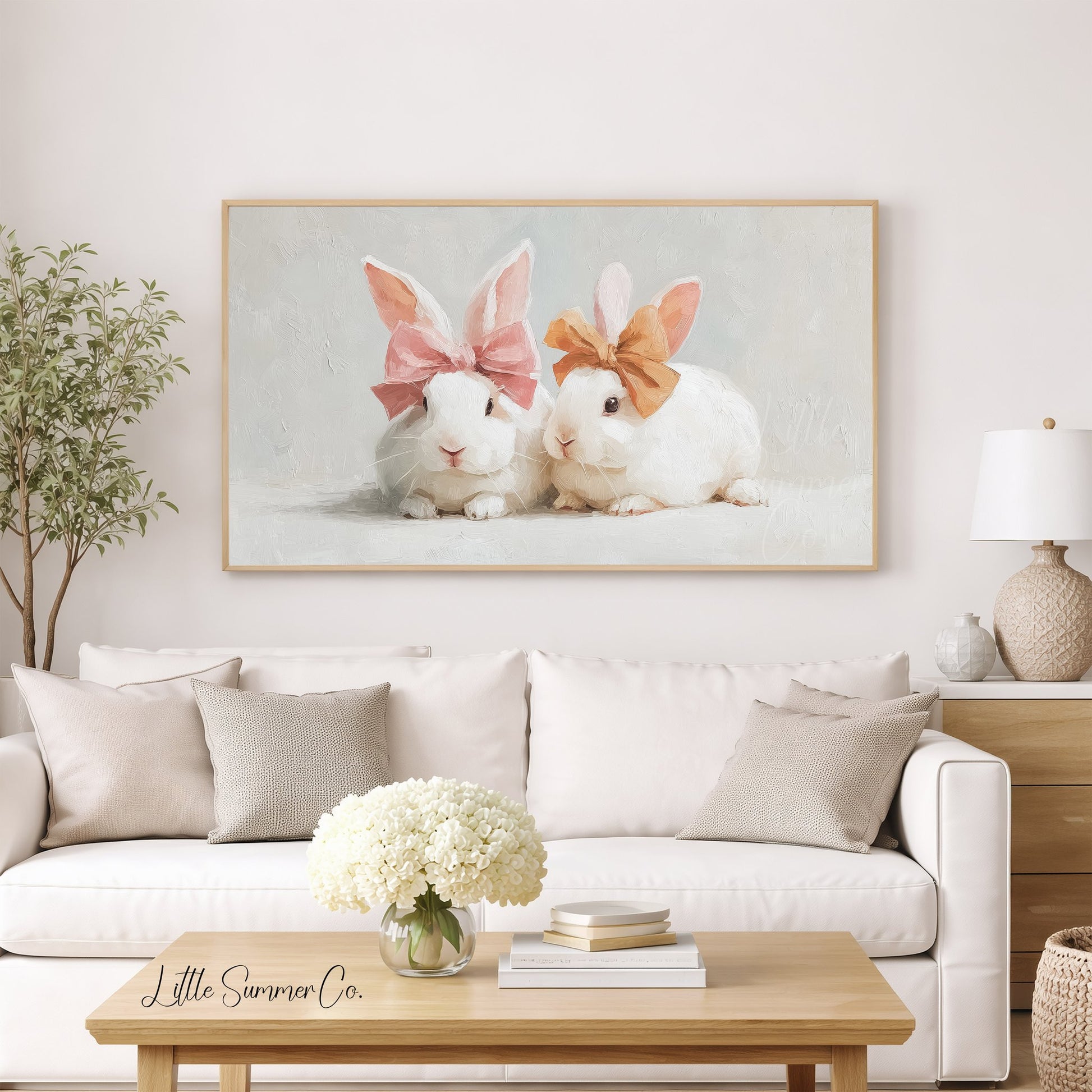 Bow Bunnies Frame TV Art displayed on a TV