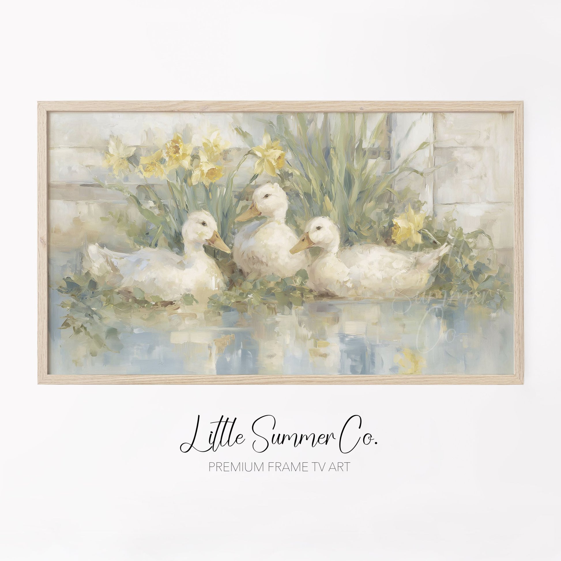 Ducks and Daffodils Frame TV Art displayed on a TV
