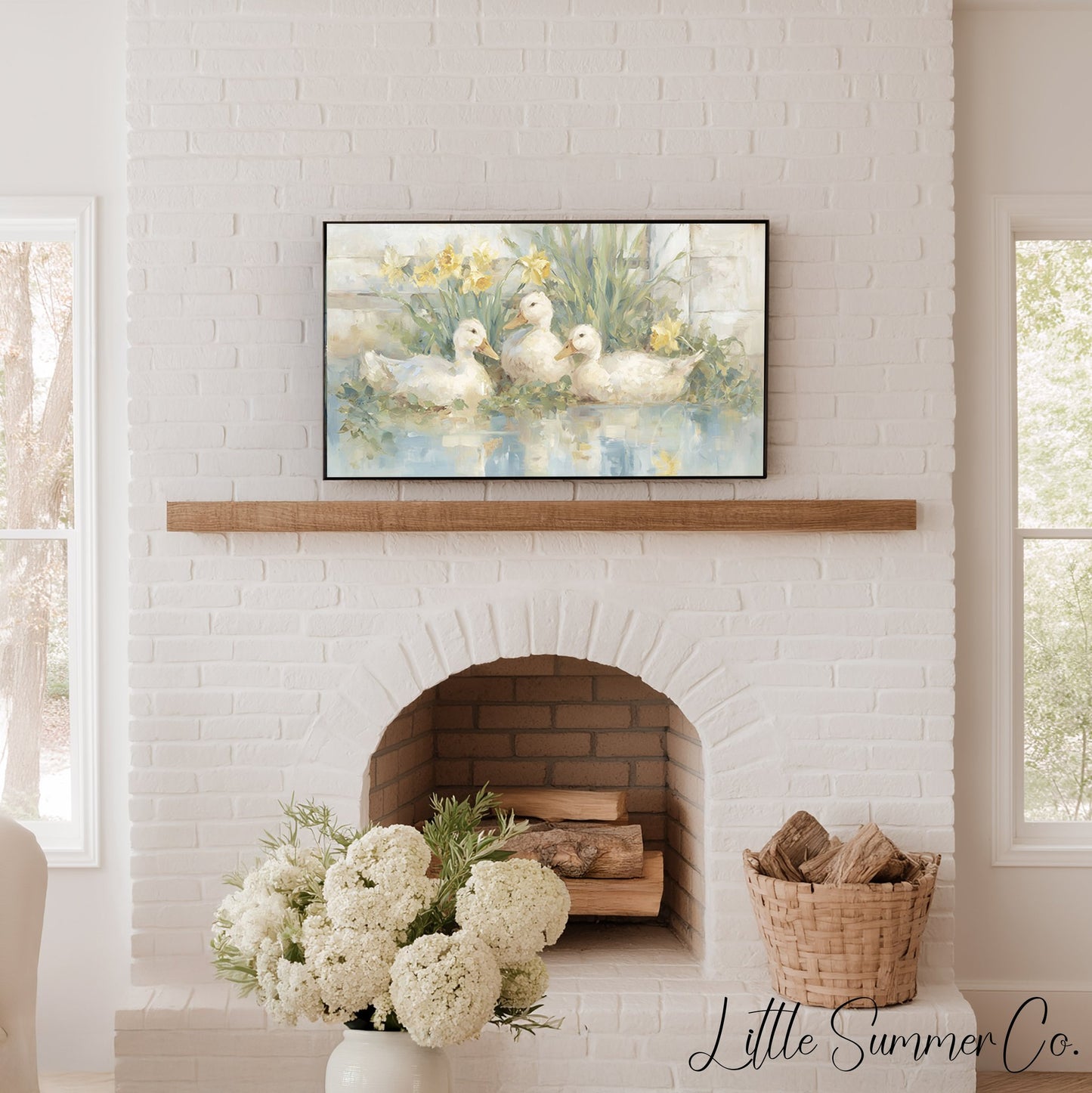 Ducks and Daffodils Frame TV Art displayed on a TV