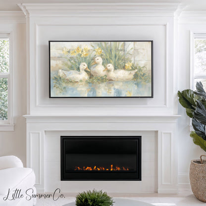 Ducks and Daffodils Frame TV Art displayed on a TV