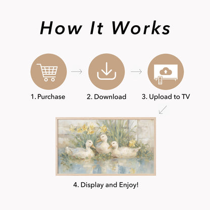Ducks and Daffodils Frame TV Art displayed on a TV