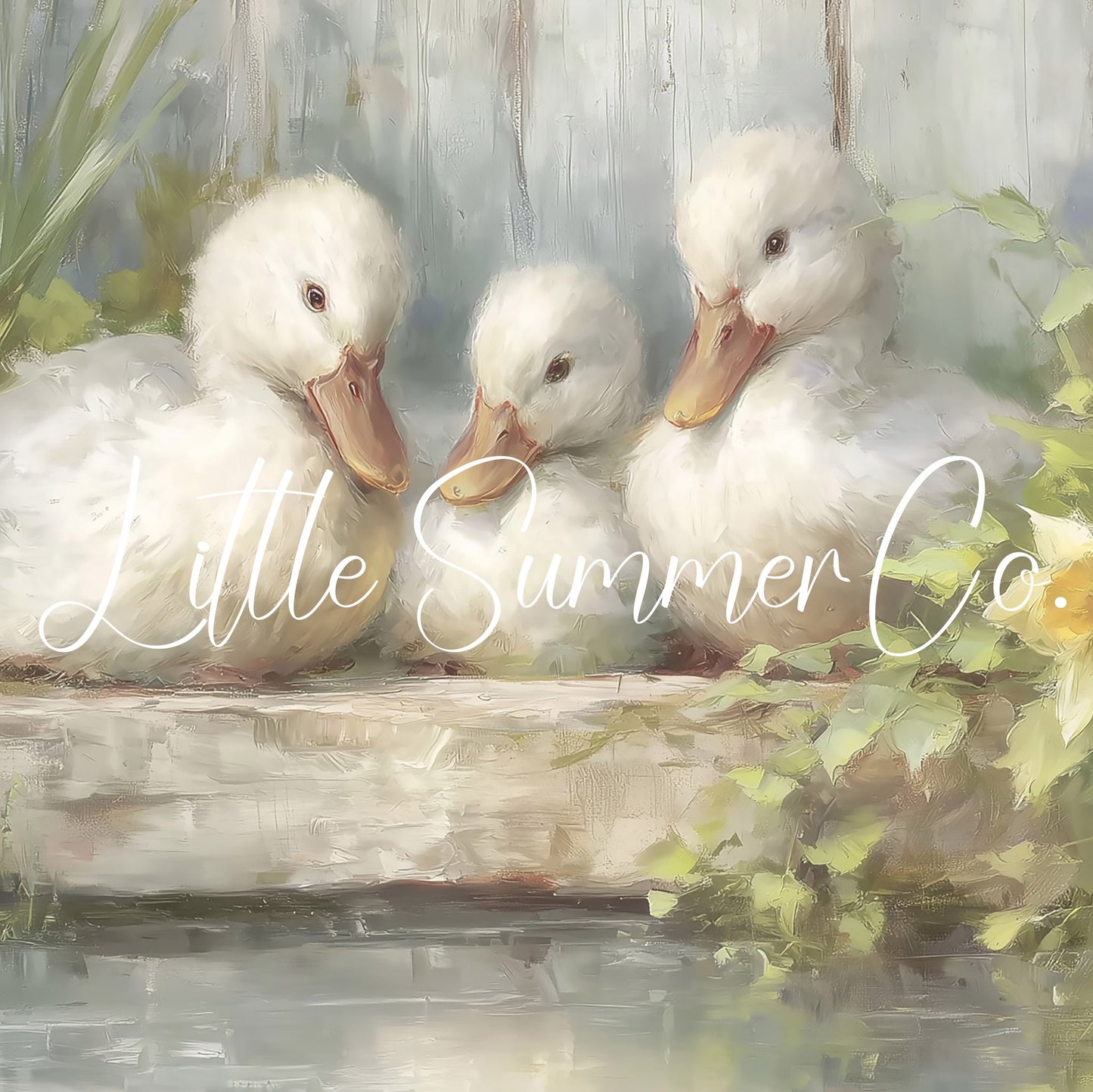 Ducklings and Daffodils Frame TV Art displayed on a TV