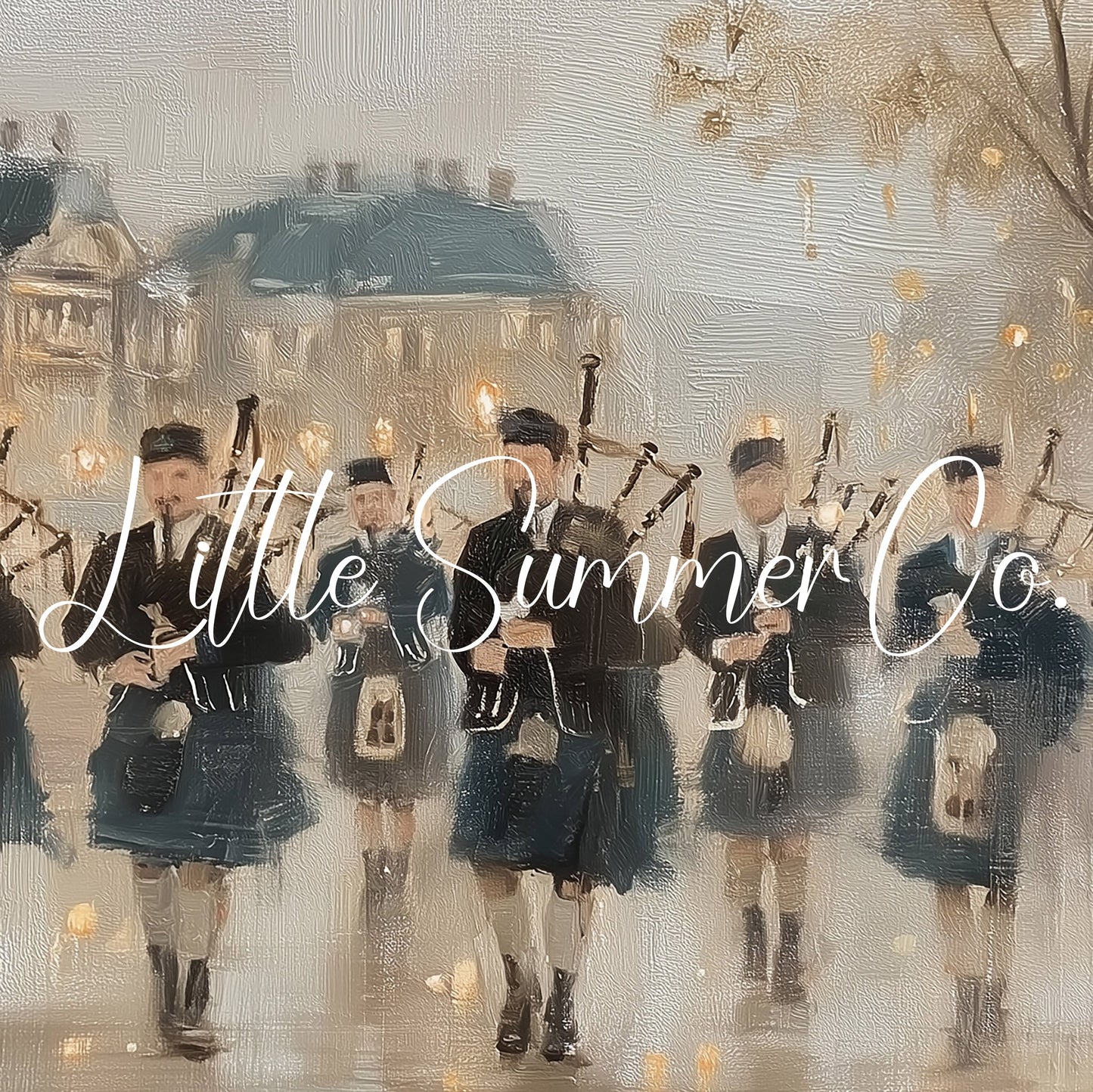 Marching Bagpipers Frame TV Art displayed on a TV