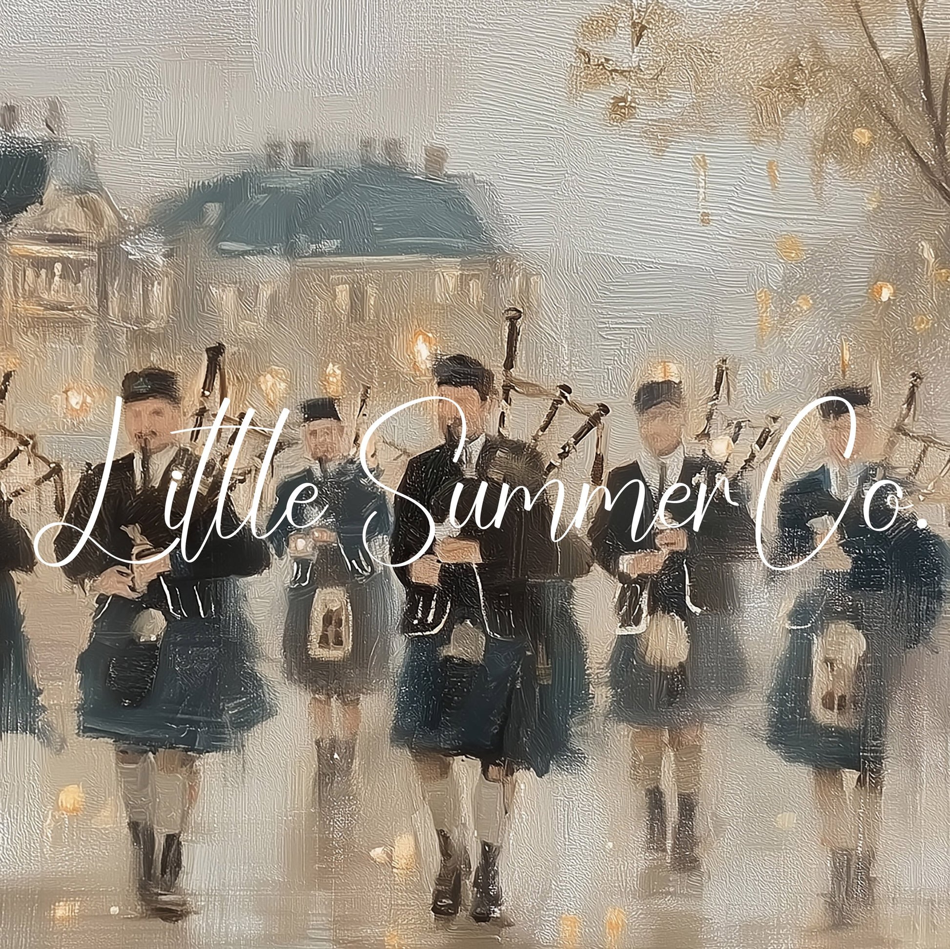 Marching Bagpipers Frame TV Art displayed on a TV