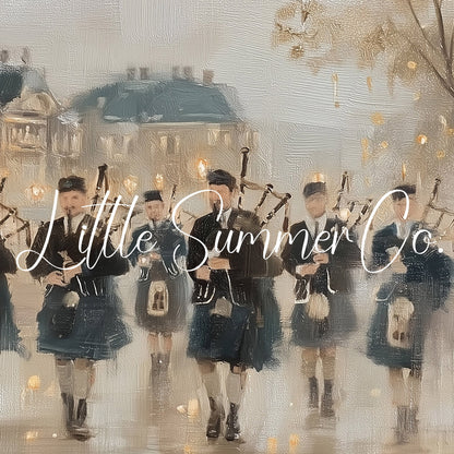 Marching Bagpipers Frame TV Art displayed on a TV