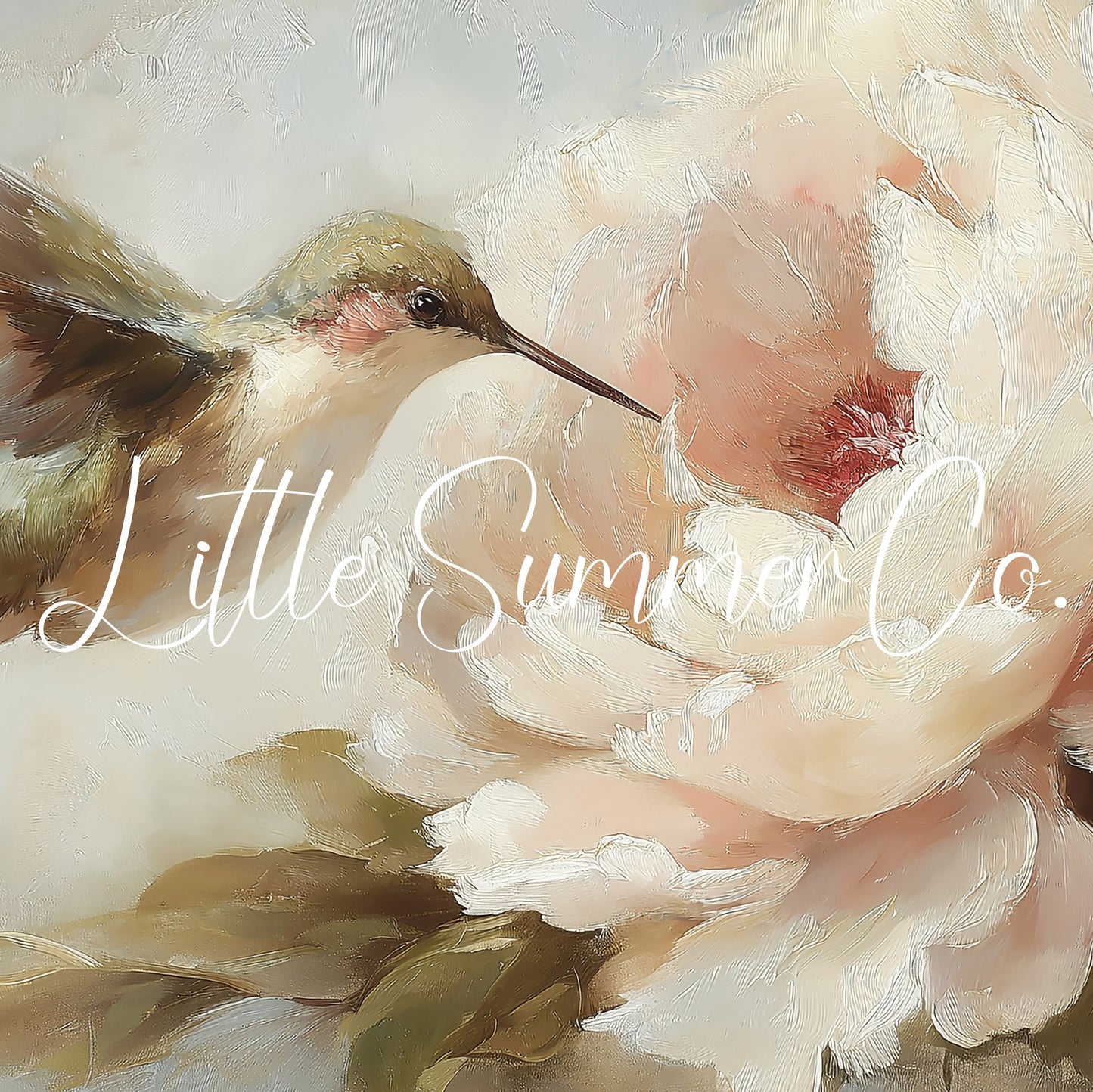Hummingbird Peony Bloom Frame TV Art displayed on a TV