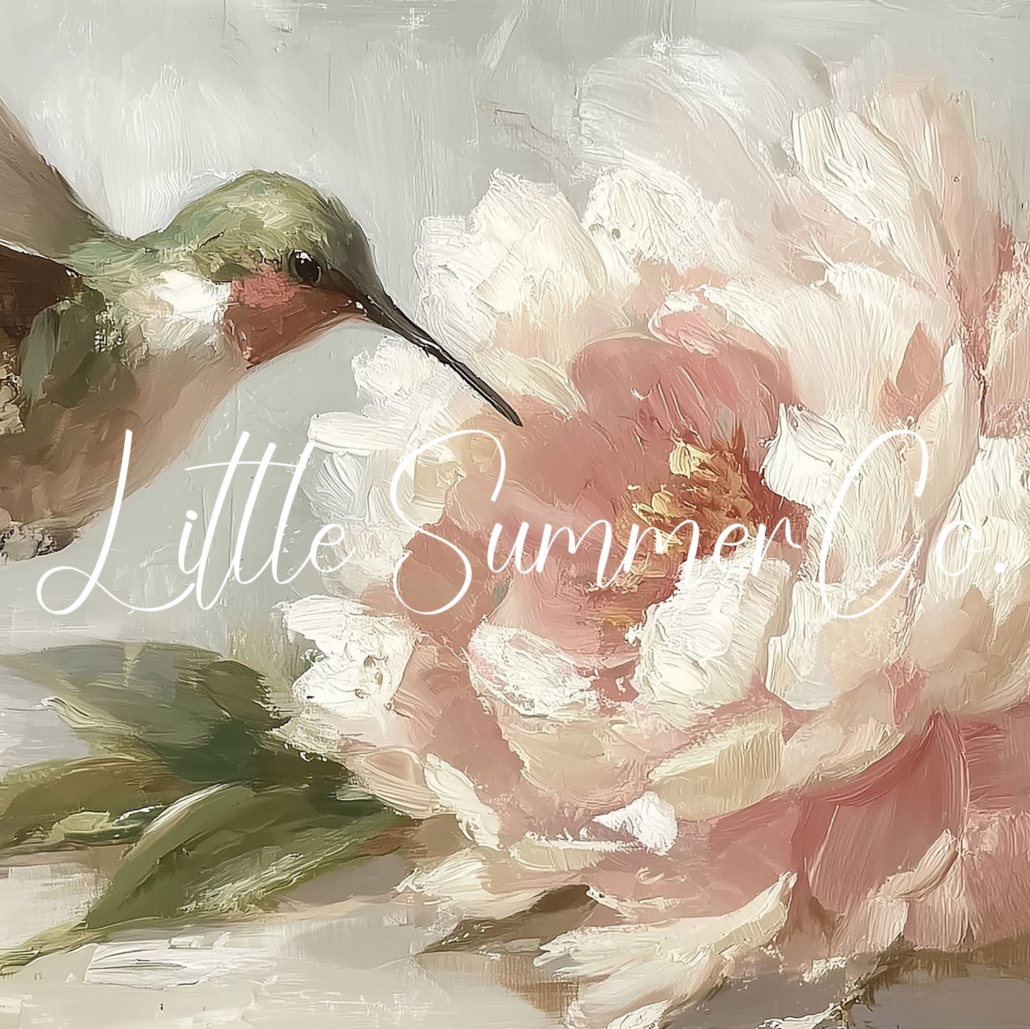 Hummingbird and Peony Frame TV Art displayed on a TV
