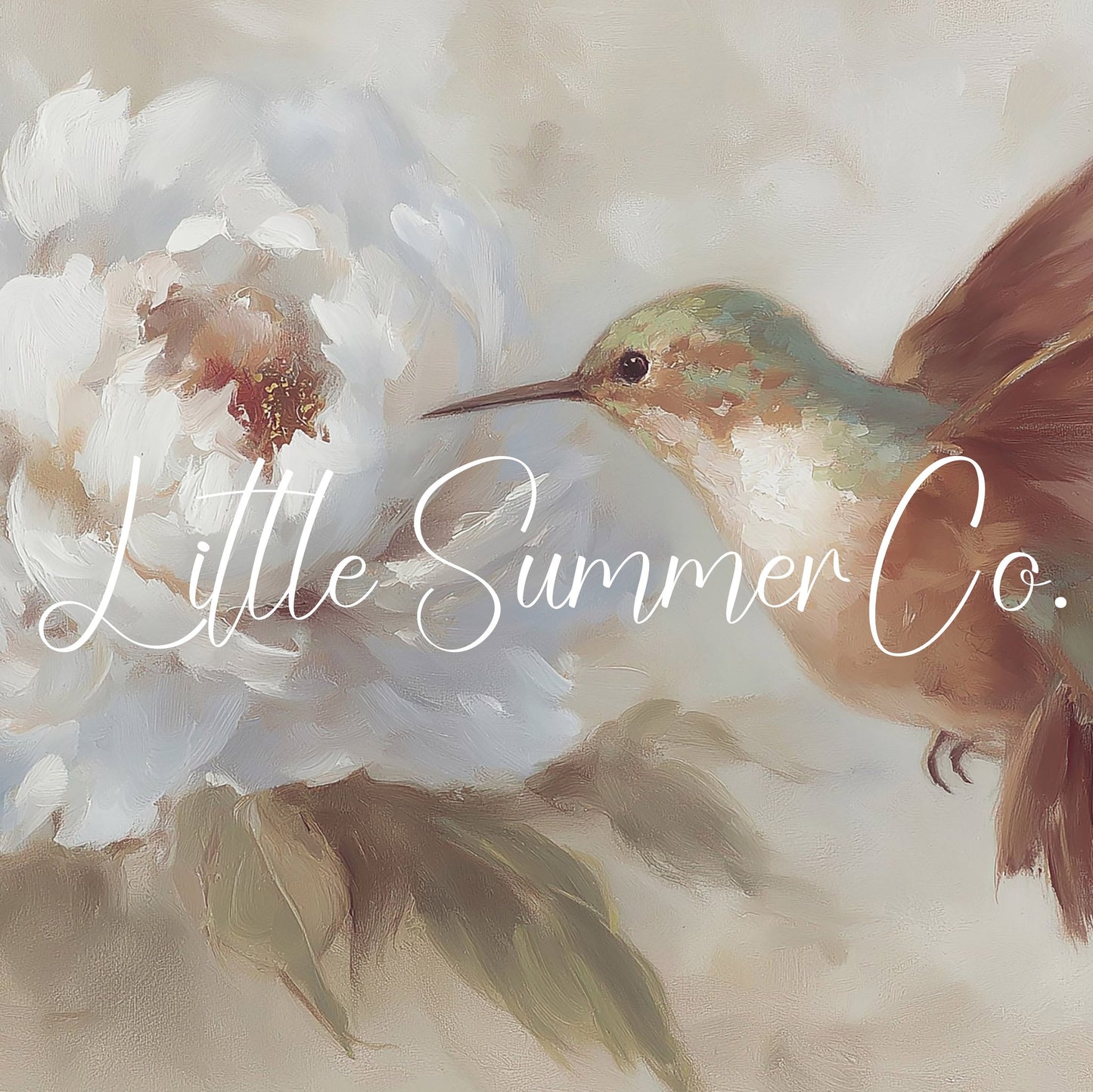 Hummingbird White Peony Frame TV Art displayed on a TV