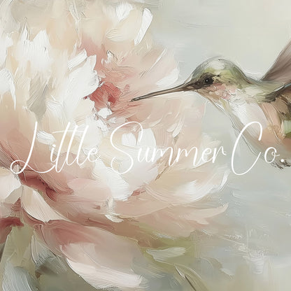 Hummingbird Pink Peony Frame TV Art displayed on a TV