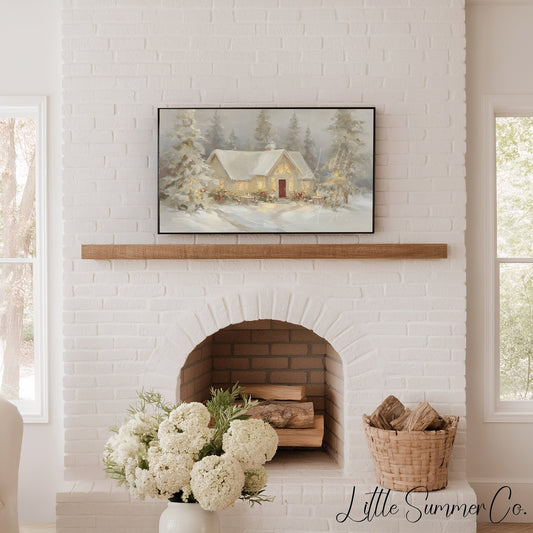 Snowy Cottage Lights Frame TV Art displayed on a TV