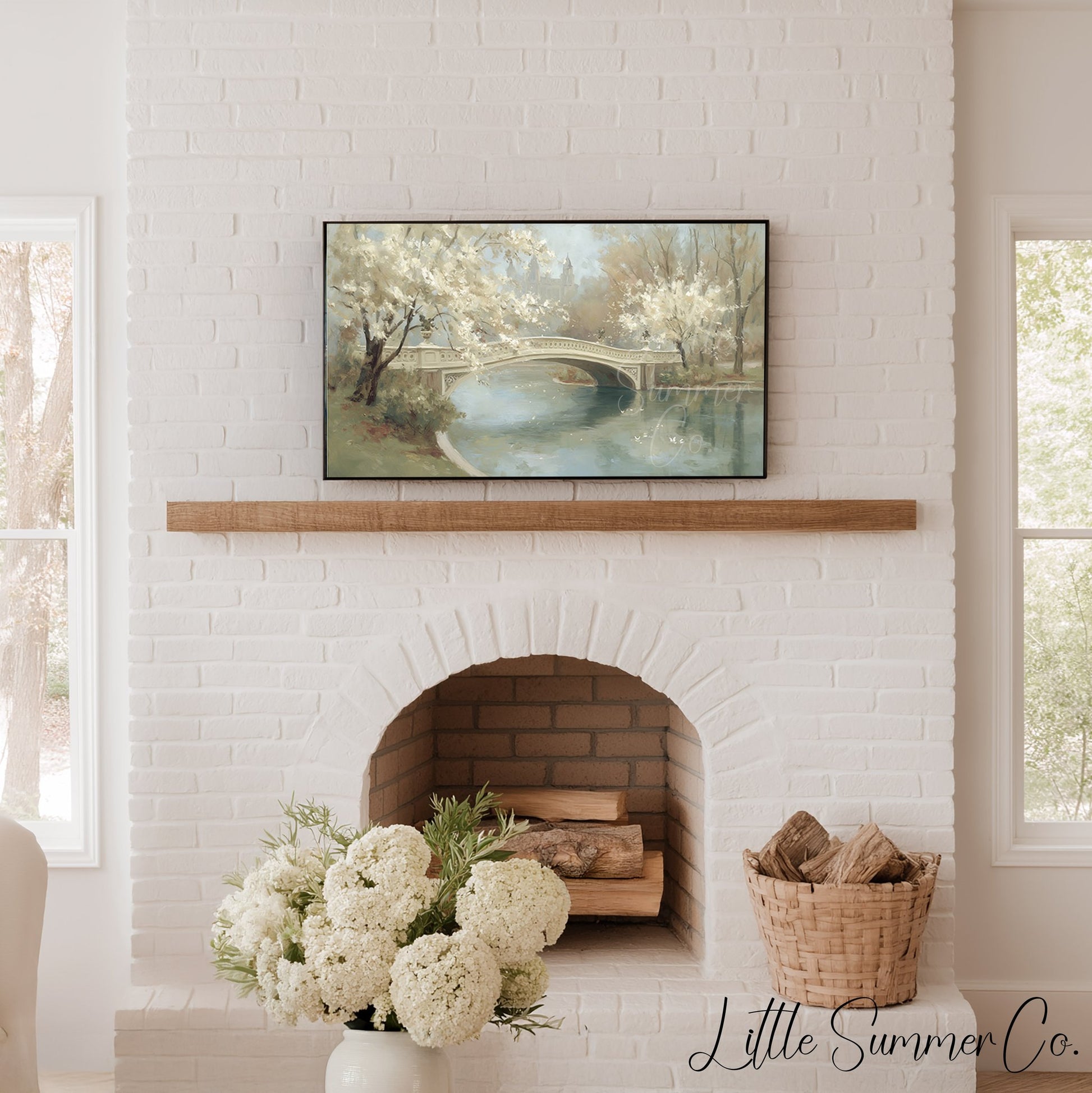 Blossom Bridge Frame TV Art displayed on a TV