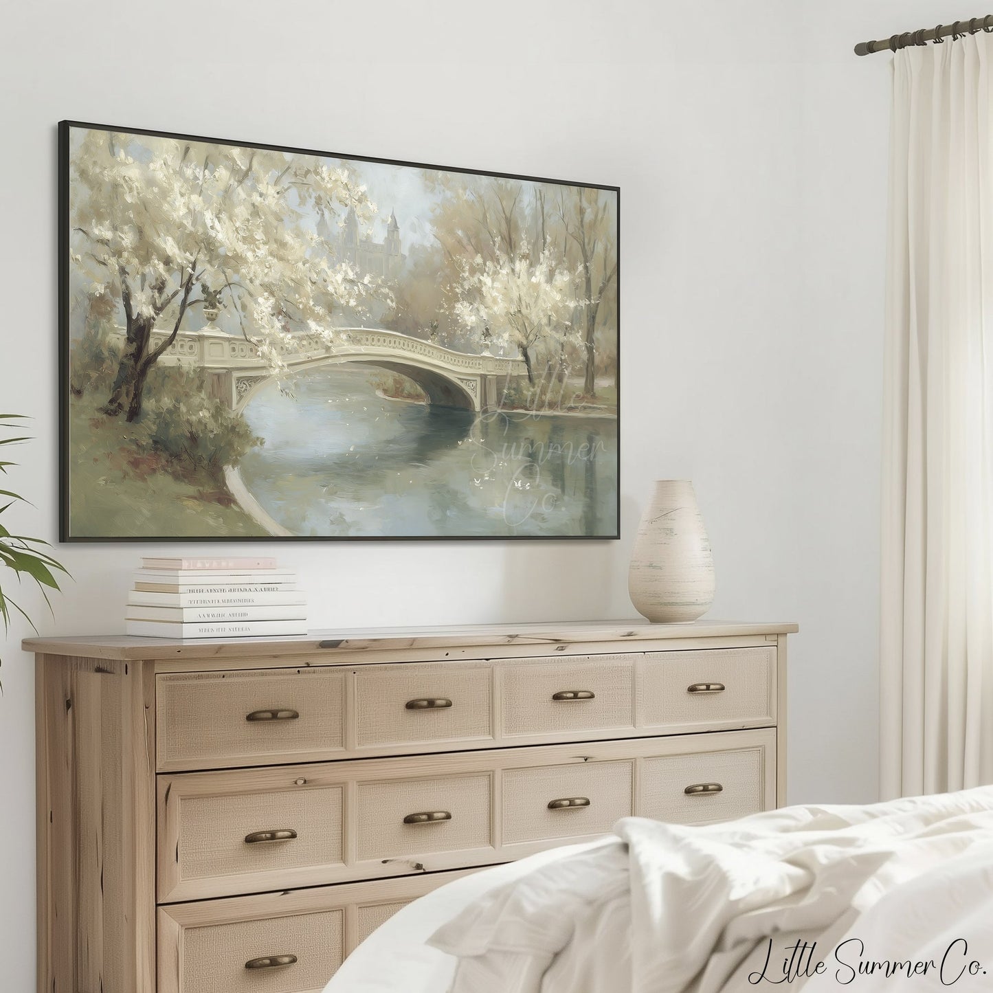 Blossom Bridge Frame TV Art displayed on a TV
