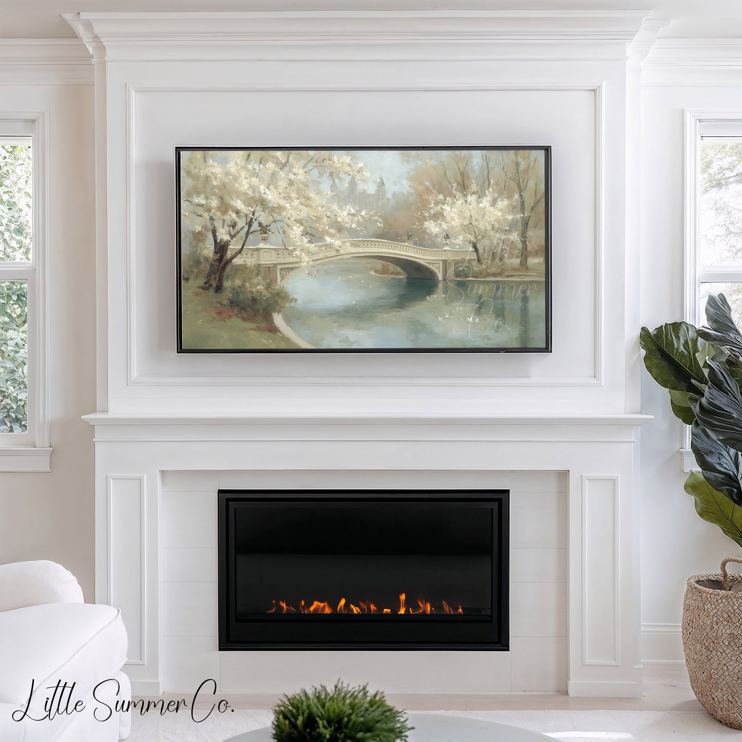 Blossom Bridge Frame TV Art displayed on a TV