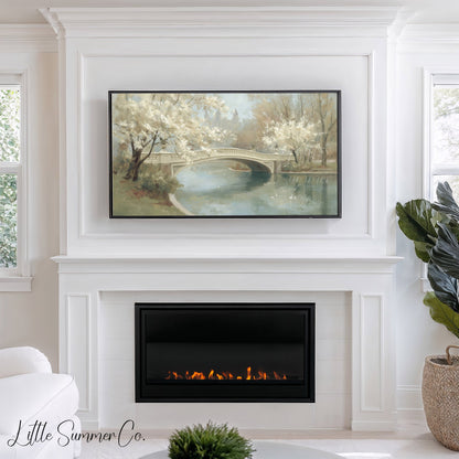 Blossom Bridge Frame TV Art displayed on a TV