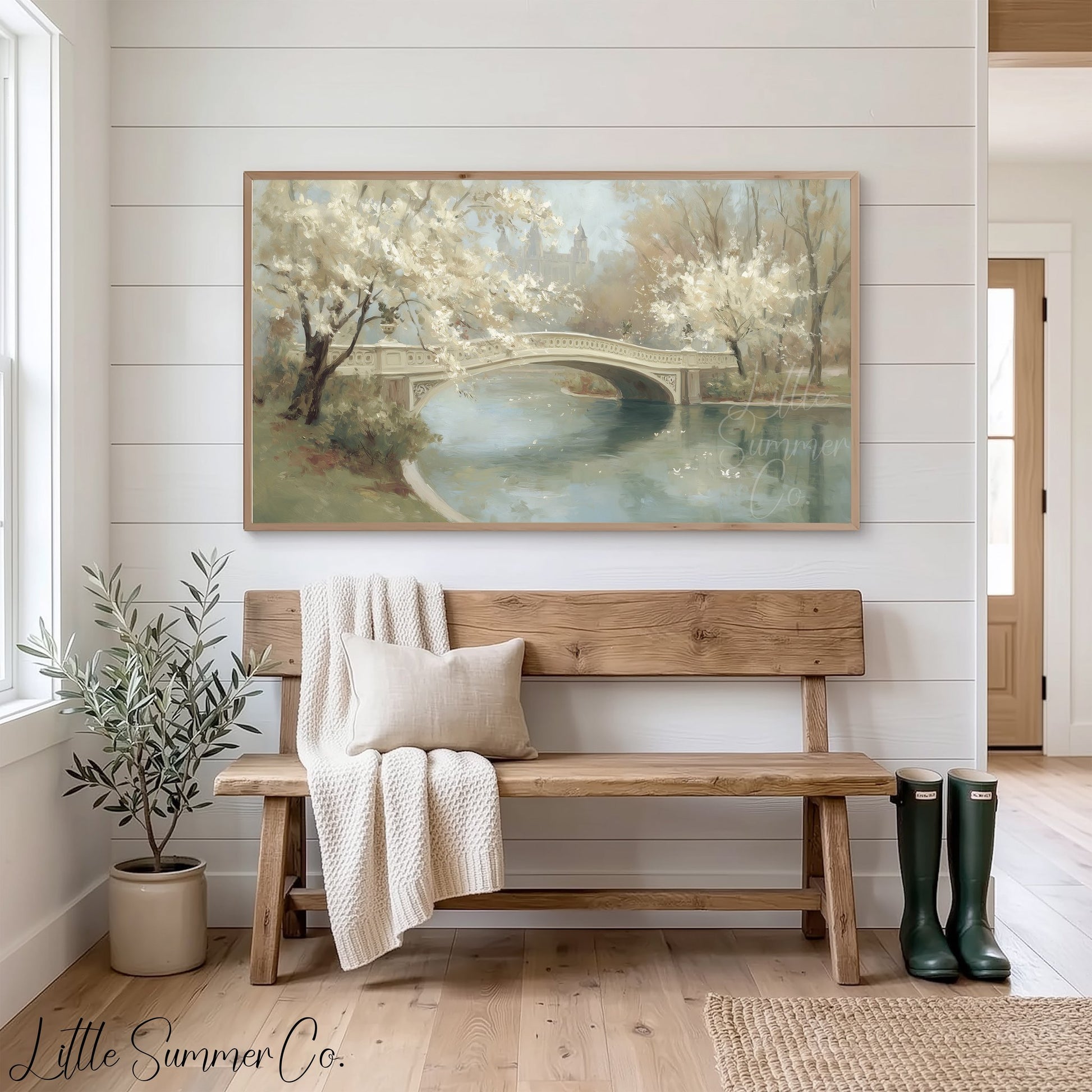 Blossom Bridge Frame TV Art displayed on a TV