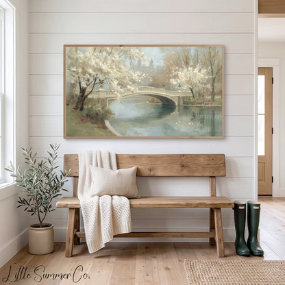 Blossom Bridge Frame TV Art displayed on a TV