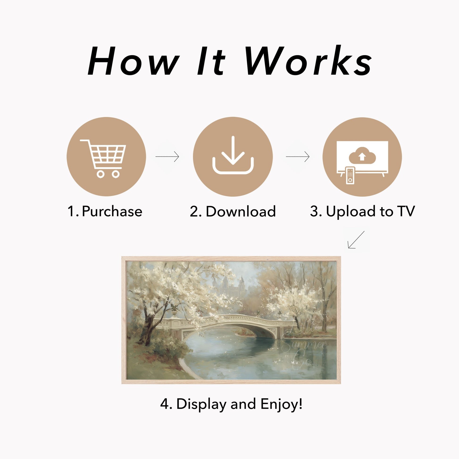 Blossom Bridge Frame TV Art displayed on a TV