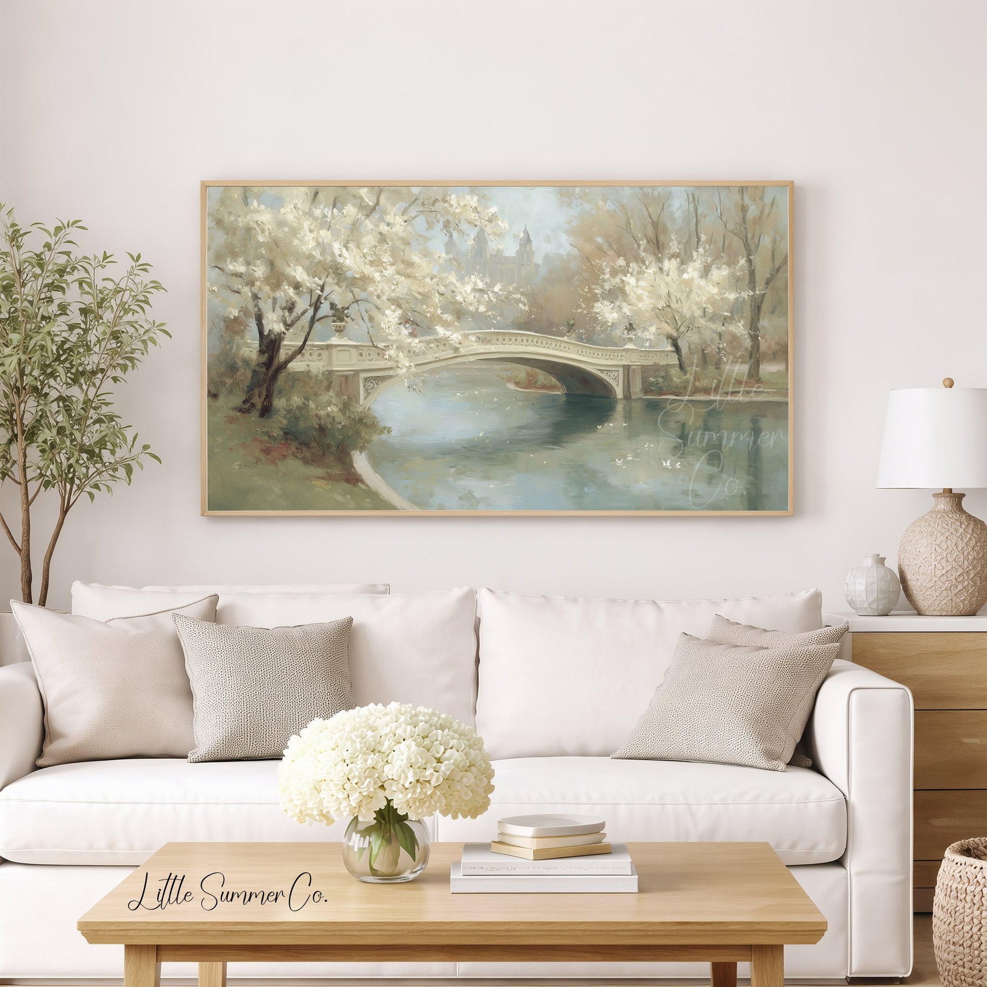 Blossom Bridge Frame TV Art displayed on a TV