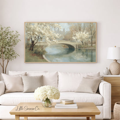 Blossom Bridge Frame TV Art displayed on a TV