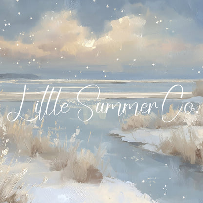 Snowy Lake Shore Frame TV Art displayed on a TV