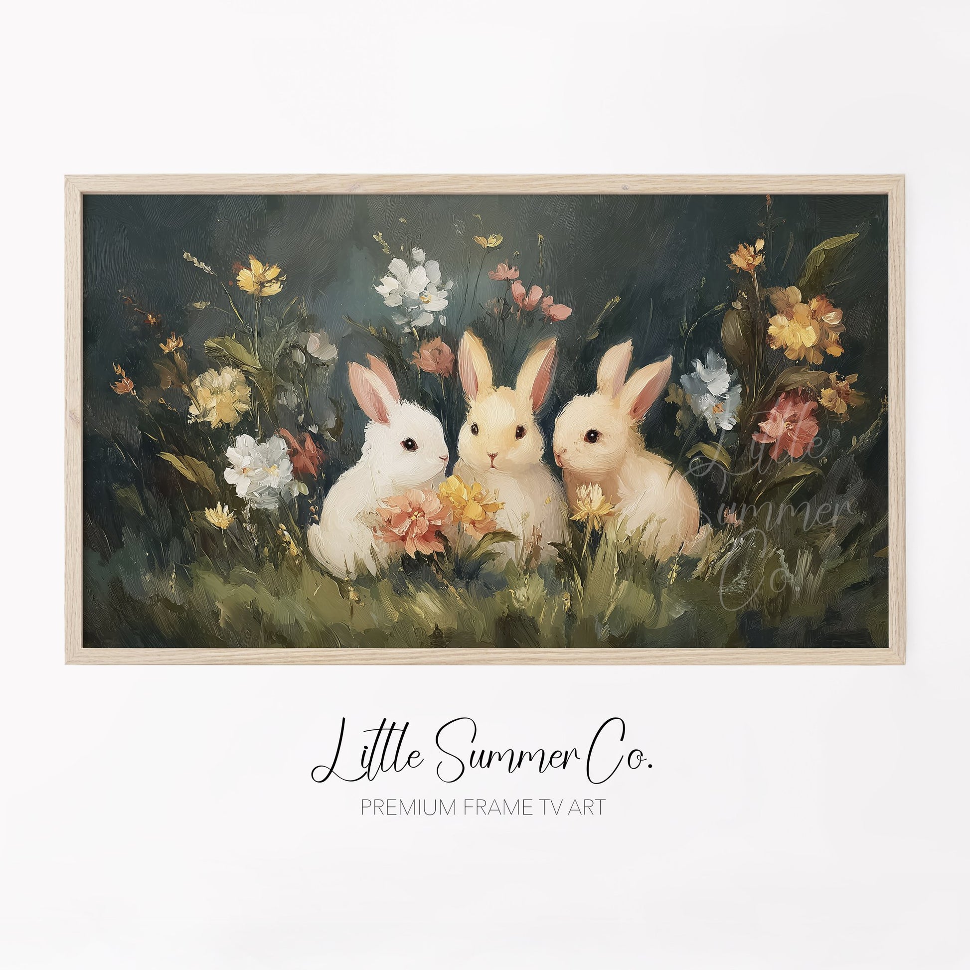 Garden Rabbits Frame TV Art displayed on a TV