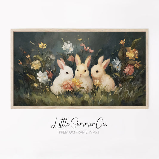Garden Rabbits Frame TV Art displayed on a TV