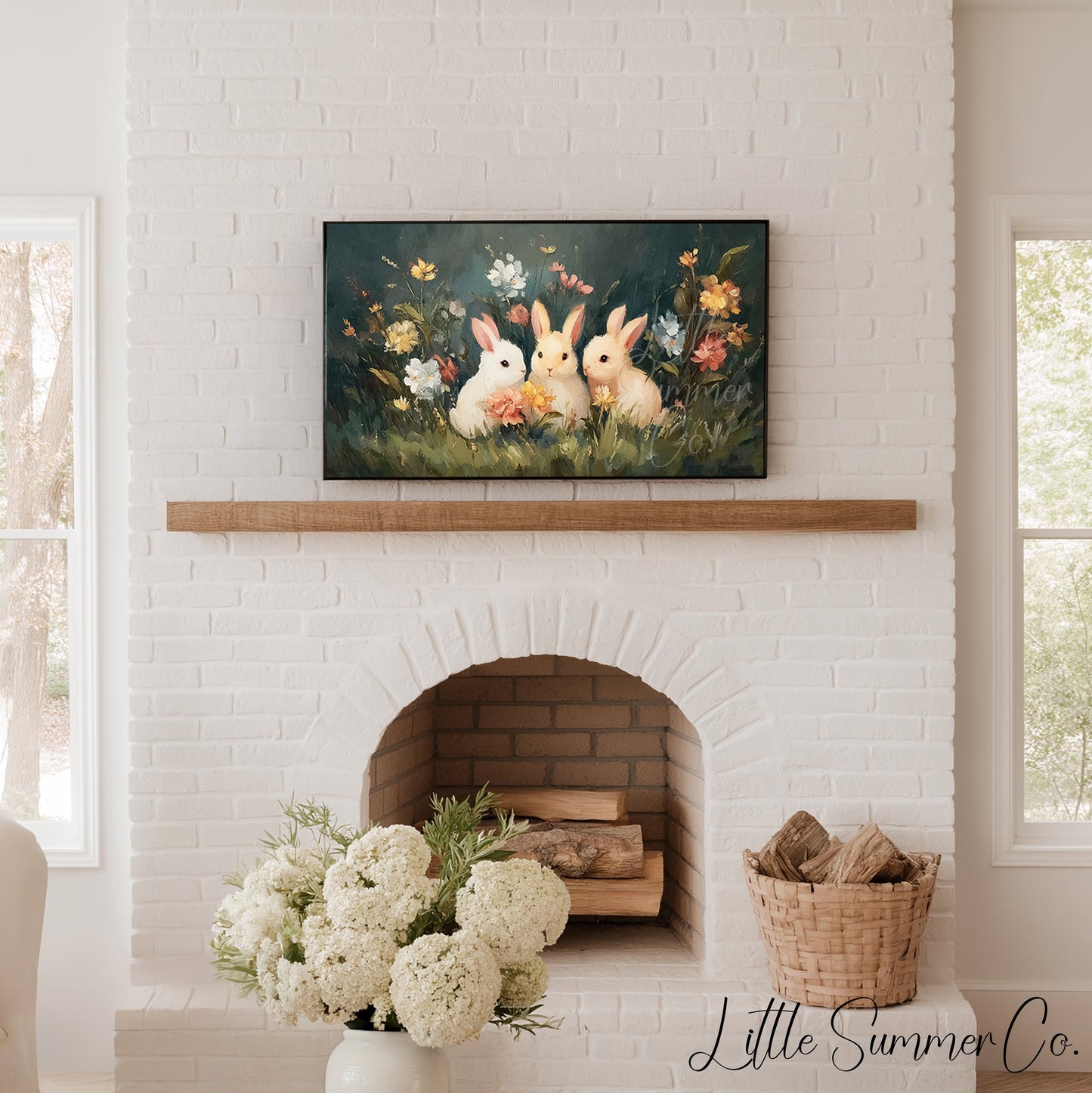 Garden Rabbits Frame TV Art displayed on a TV