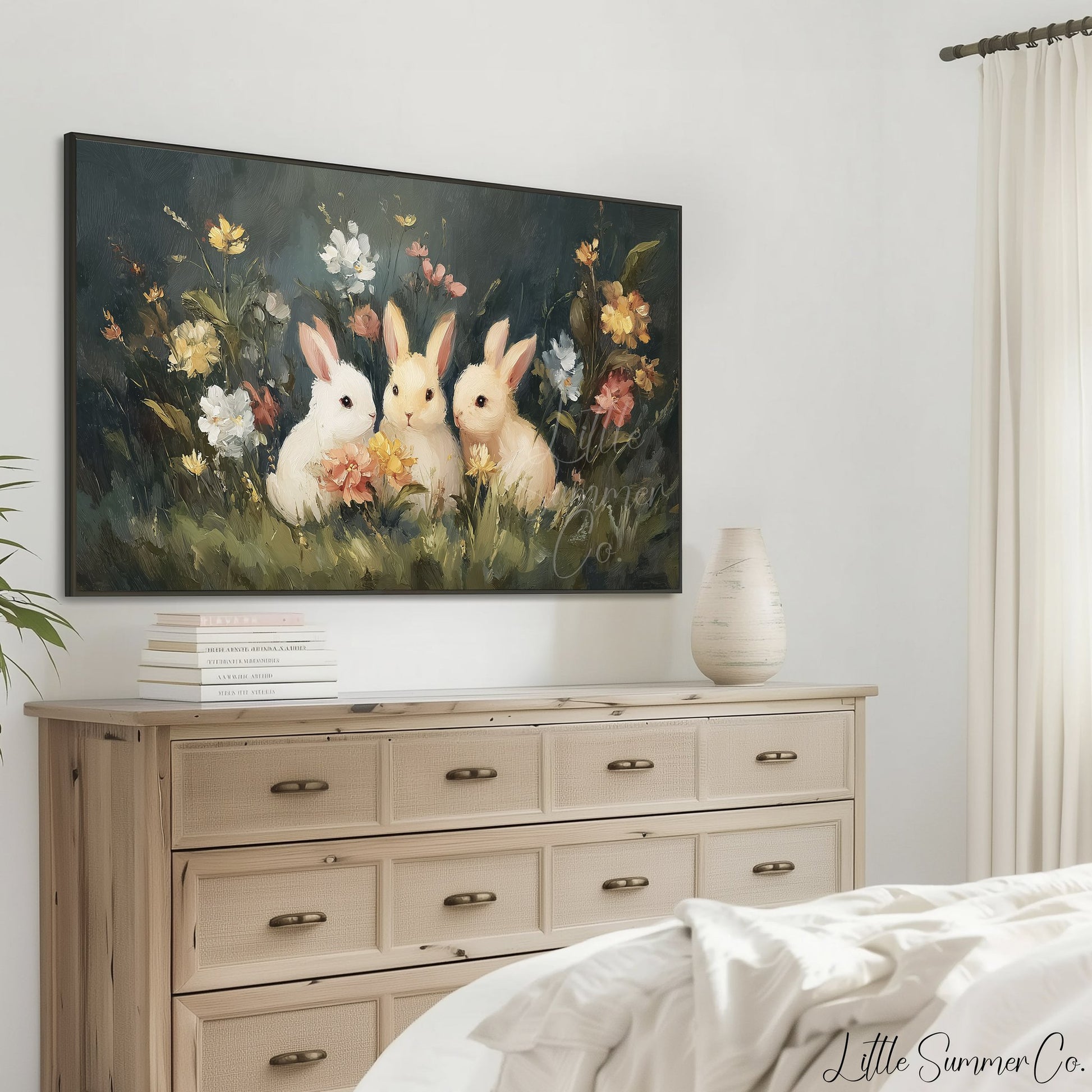 Garden Rabbits Frame TV Art displayed on a TV