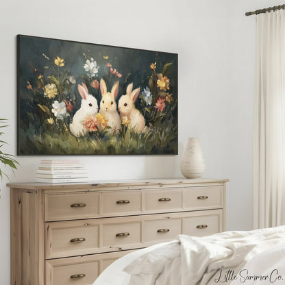 Garden Rabbits Frame TV Art displayed on a TV