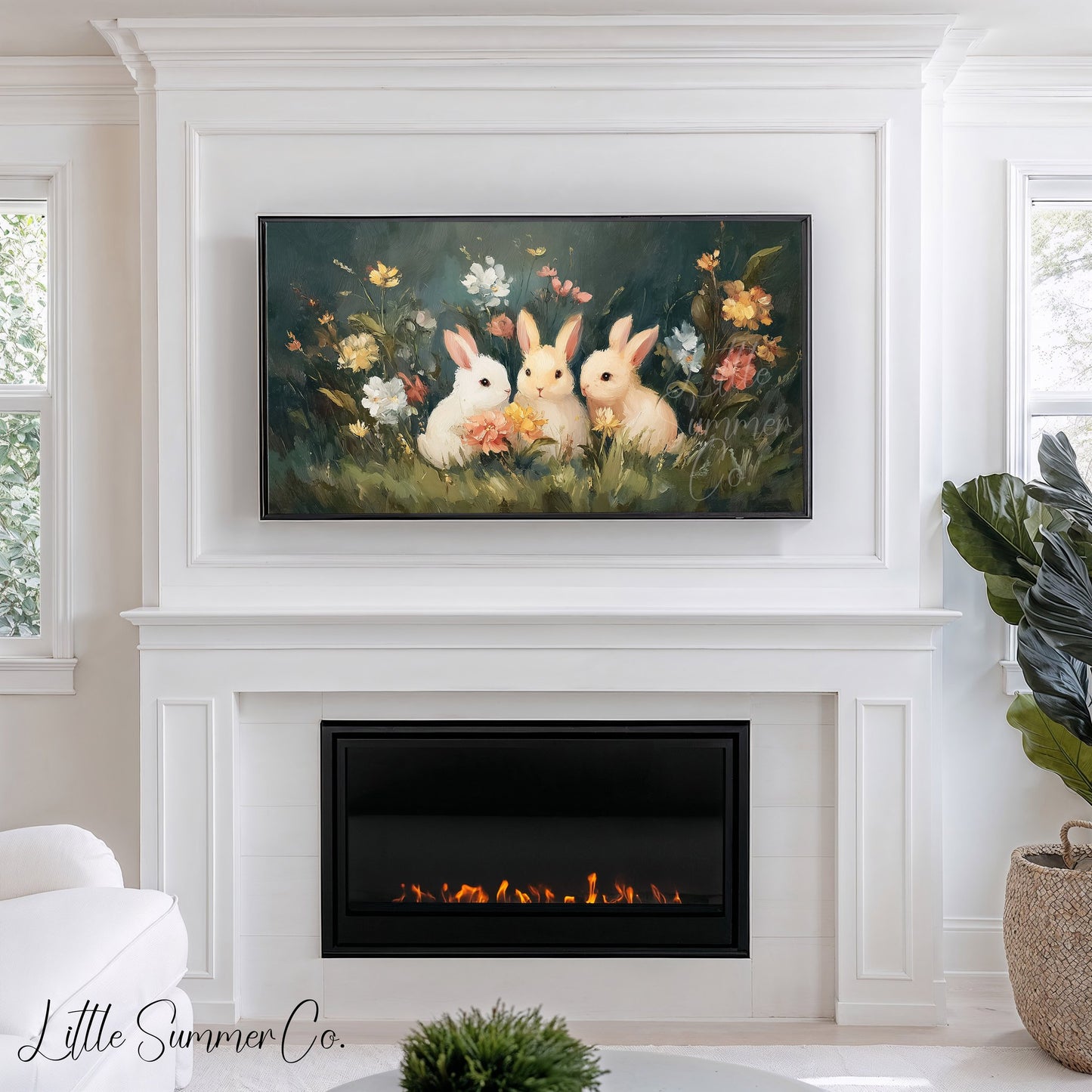 Garden Rabbits Frame TV Art displayed on a TV