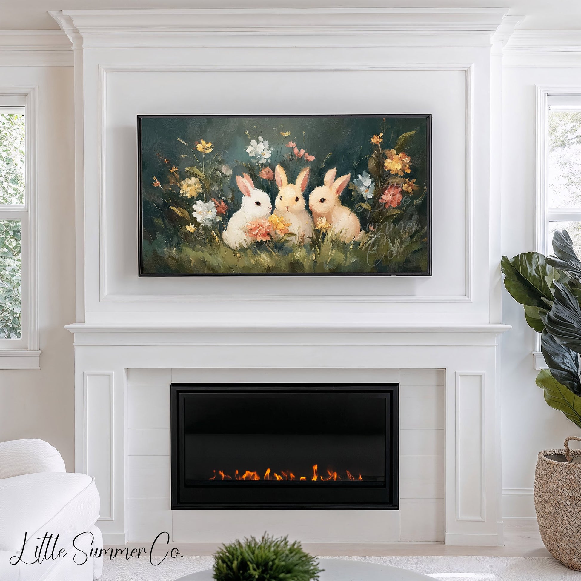 Garden Rabbits Frame TV Art displayed on a TV