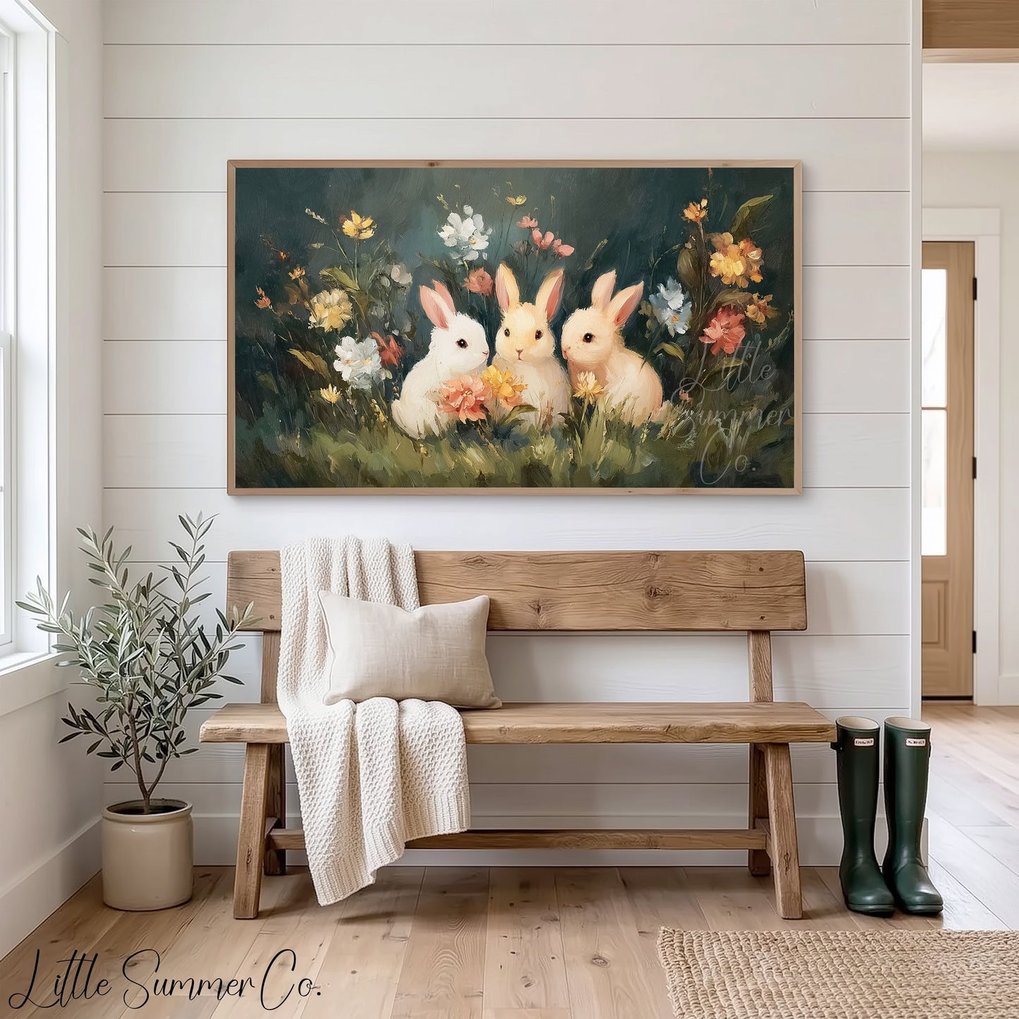 Garden Rabbits Frame TV Art displayed on a TV