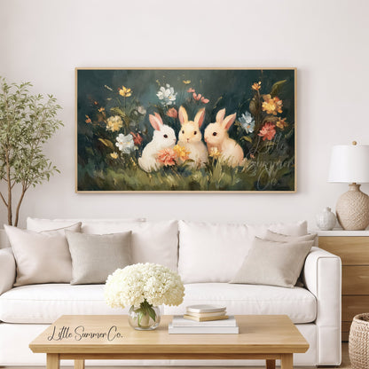 Garden Rabbits Frame TV Art displayed on a TV