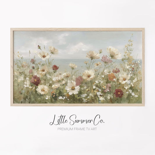 Coastal Wildflower Field Horizon Frame TV Art displayed on a TV