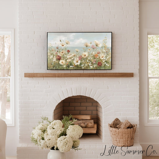 Coastal Wildflower Field Horizon Frame TV Art displayed on a TV