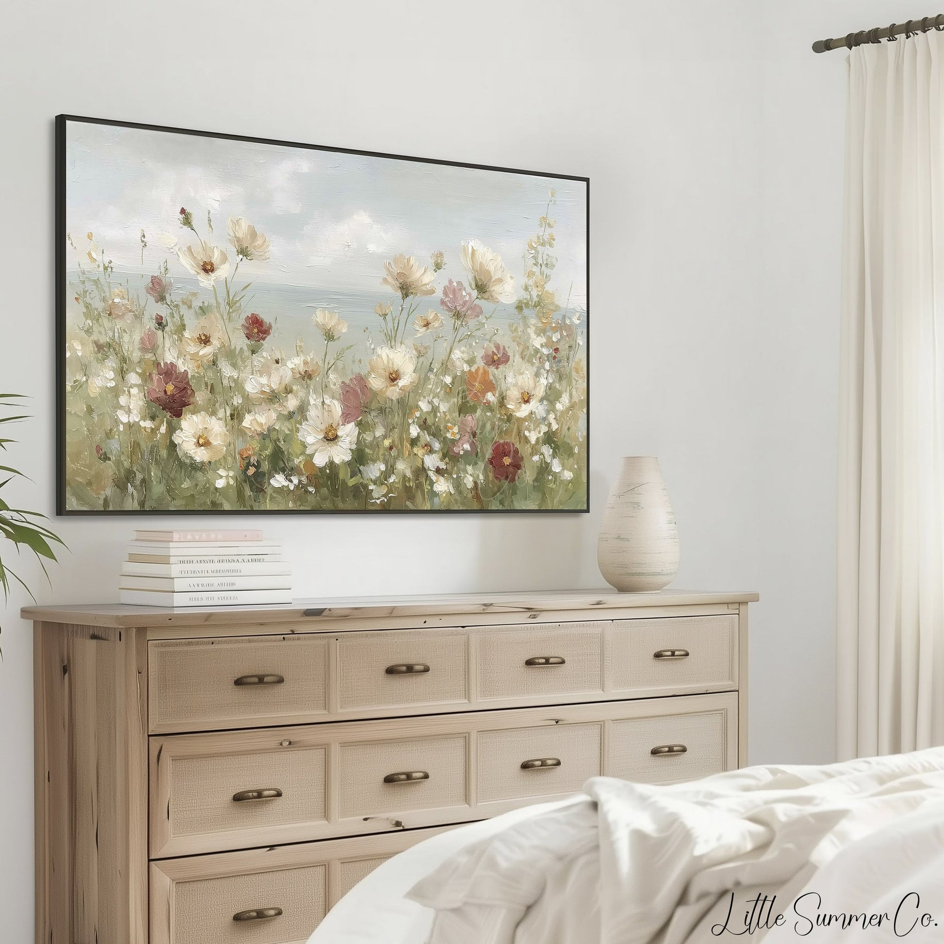 Coastal Wildflower Field Horizon Frame TV Art displayed on a TV