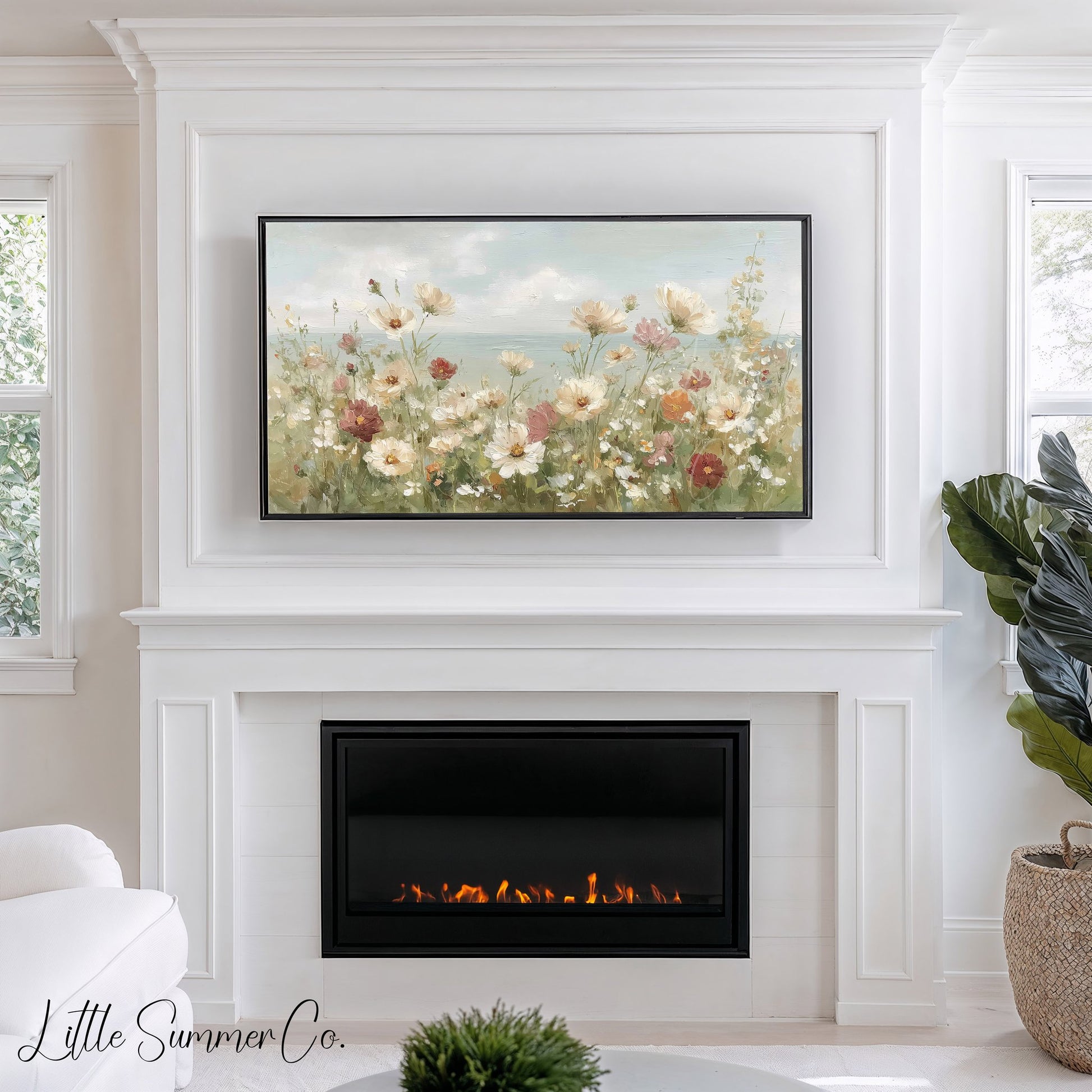Coastal Wildflower Field Horizon Frame TV Art displayed on a TV