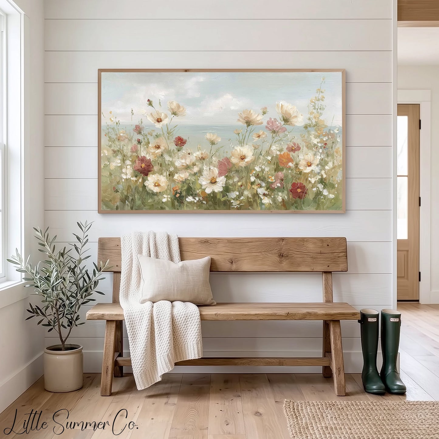 Coastal Wildflower Field Horizon Frame TV Art displayed on a TV
