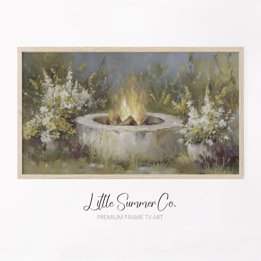 Garden Fire Pit Frame TV Art displayed on a TV