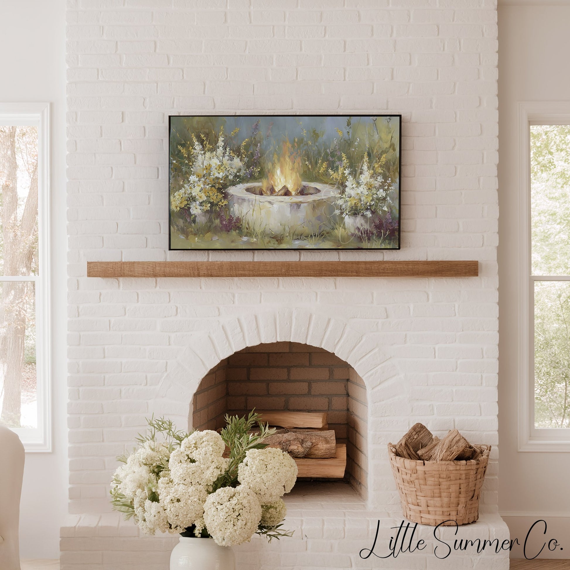 Garden Fire Pit Frame TV Art displayed on a TV