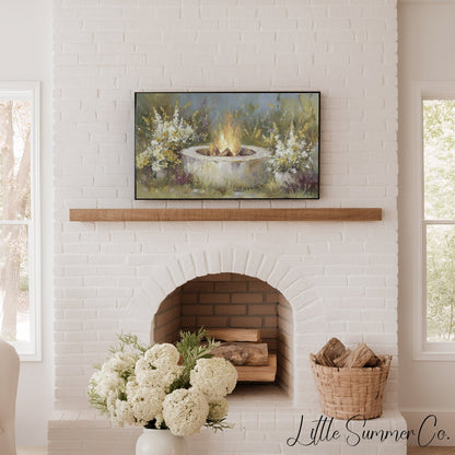 Garden Fire Pit Frame TV Art displayed on a TV