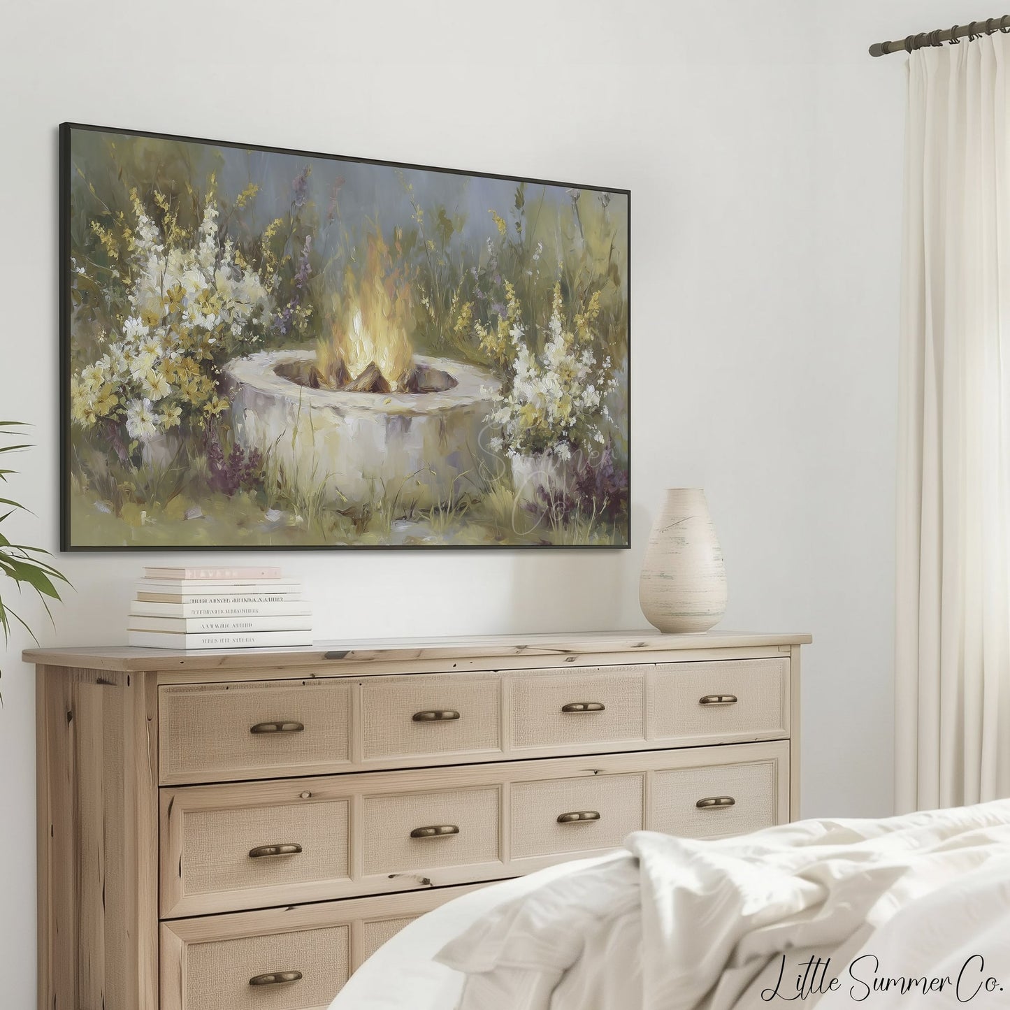 Garden Fire Pit Frame TV Art displayed on a TV