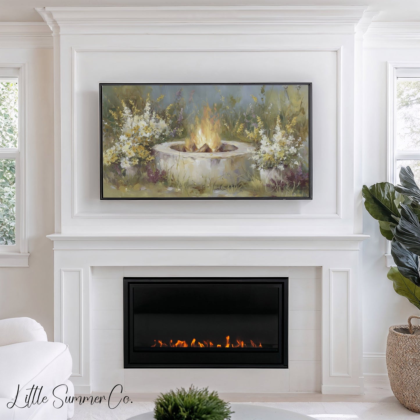 Garden Fire Pit Frame TV Art displayed on a TV