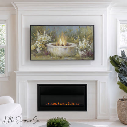 Garden Fire Pit Frame TV Art displayed on a TV