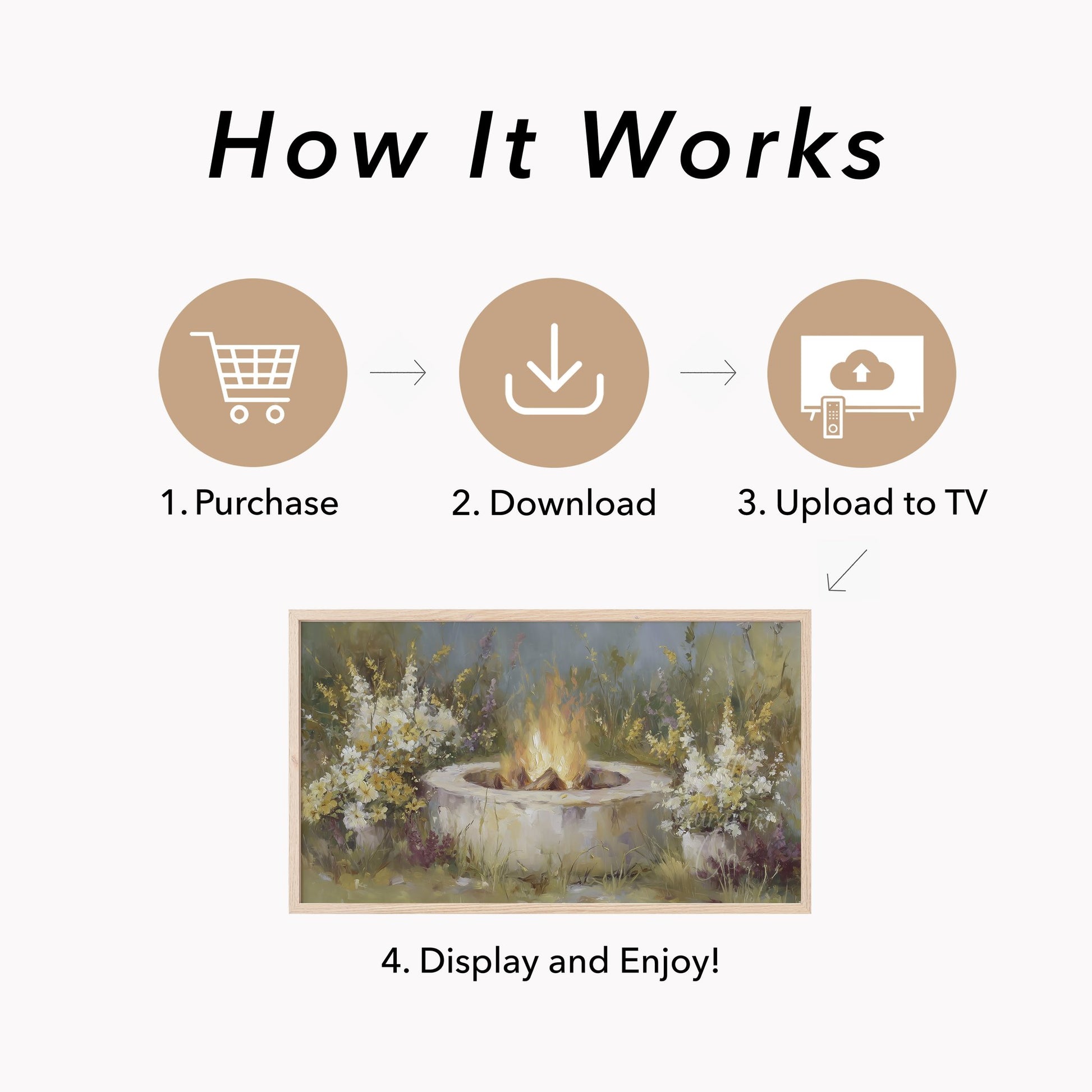Garden Fire Pit Frame TV Art displayed on a TV