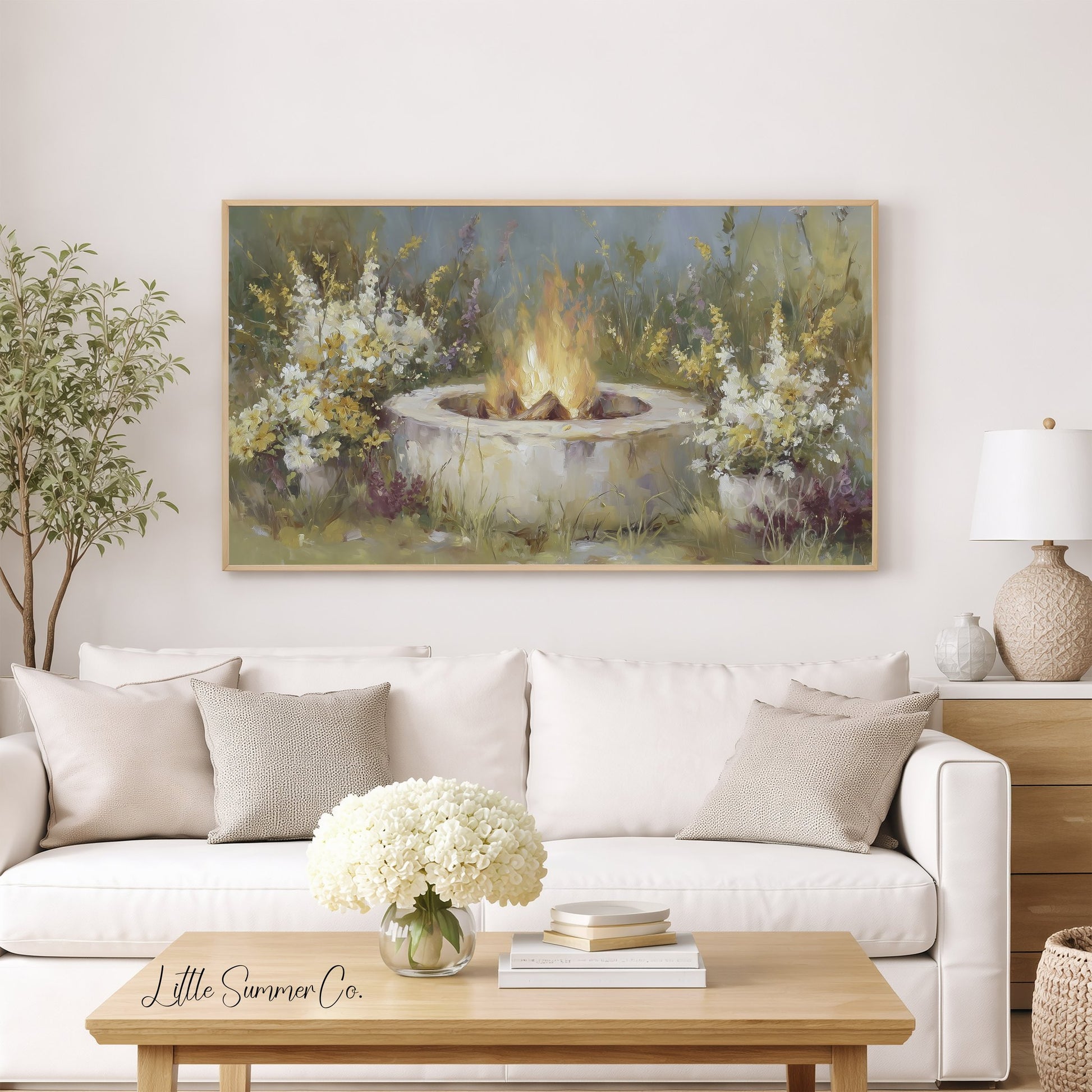 Garden Fire Pit Frame TV Art displayed on a TV